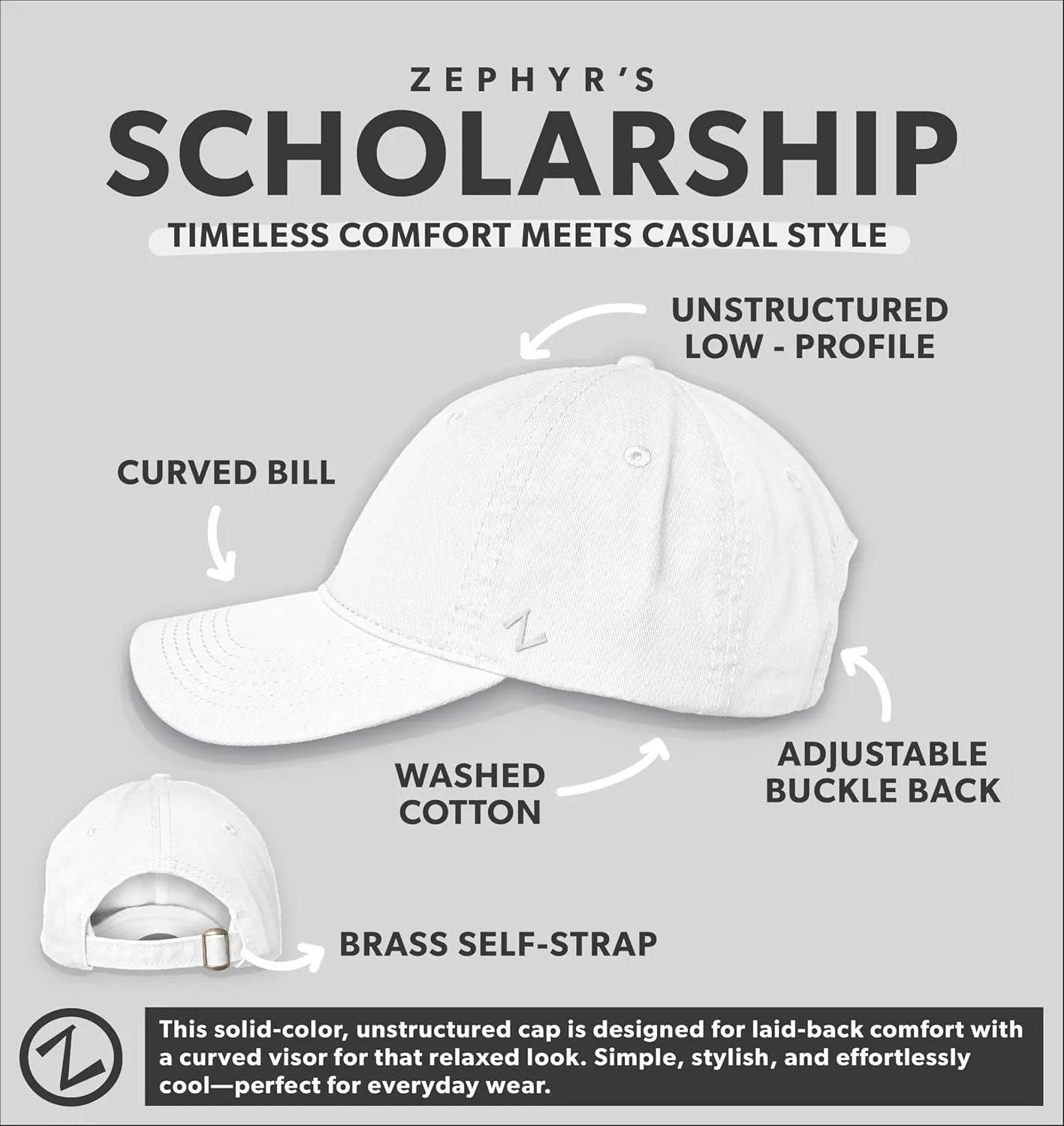 ZHATS Men's Adjustable Scholarship Hat White