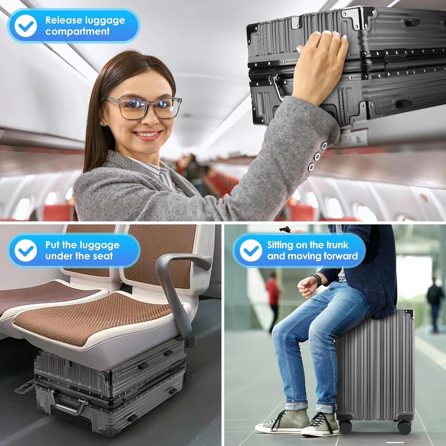 Zipperless Luggage | 20 Inch Airline Approved | PC   Aluminum Frame | TSA Lock, Scratch-Proof Hardshell & Silent Wheels | Lightweight Carry-On for Business Travel (Gray)