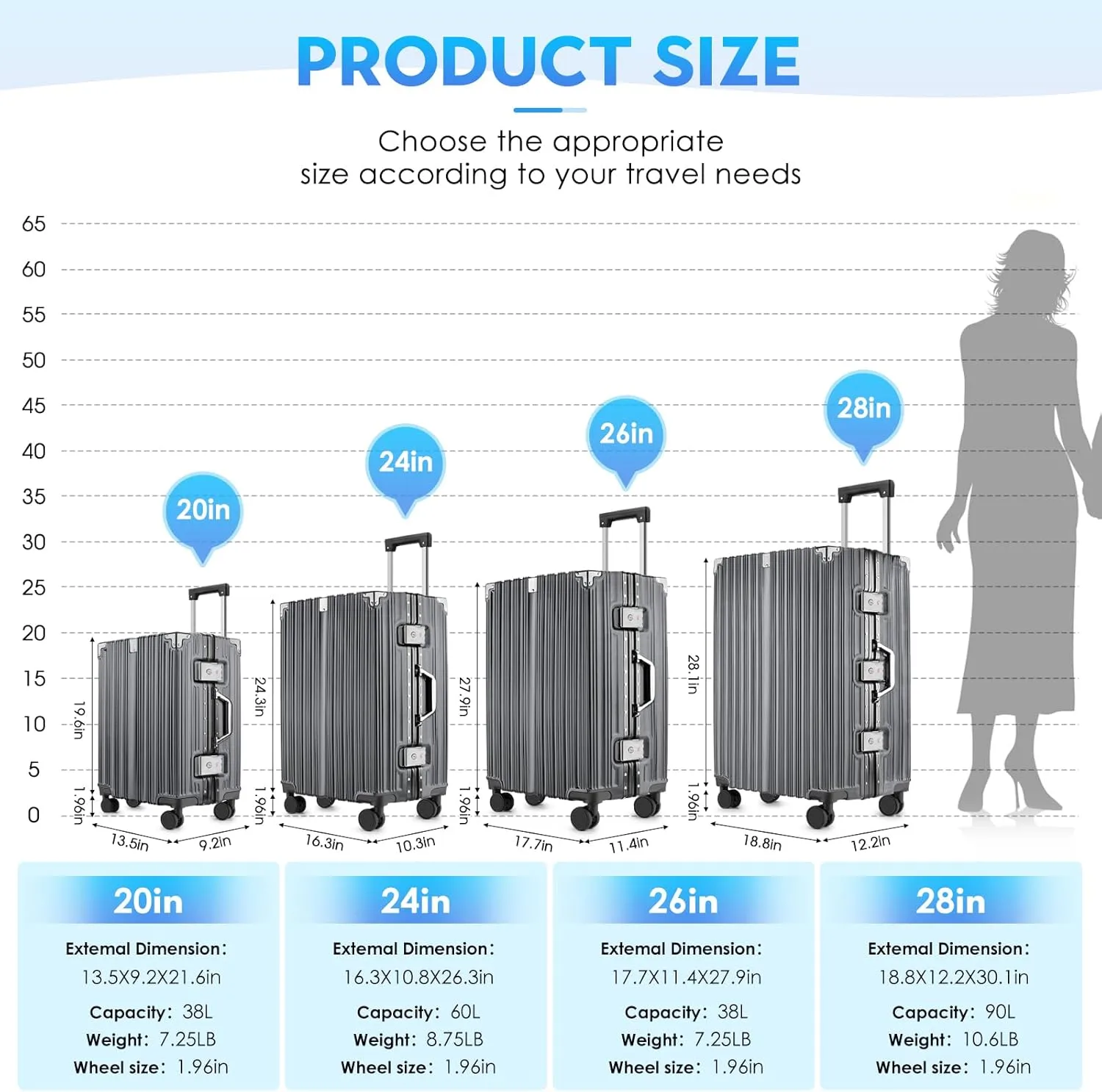 Zipperless Luggage | 20 Inch Airline Approved | PC   Aluminum Frame | TSA Lock, Scratch-Proof Hardshell & Silent Wheels | Lightweight Carry-On for Business Travel (Gray)