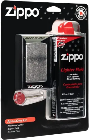 Zippo All-in-One Kit with Street Chrome Windproof Lighter