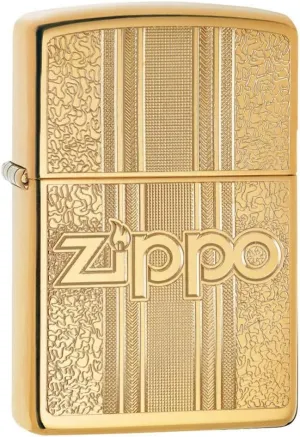 Zippo and Pattern Design High Polish Brass Pocket Lighter, One Size