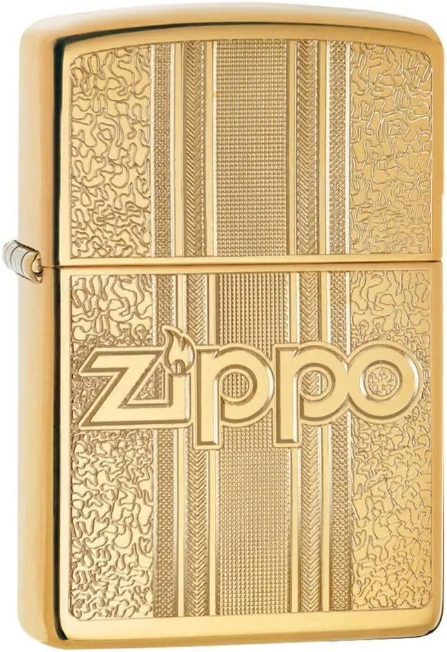 Zippo and Pattern Design High Polish Brass Pocket Lighter, One Size