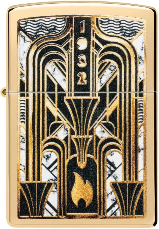 Zippo Art Deco Flame Design High Polish Brass Pocket Lighter