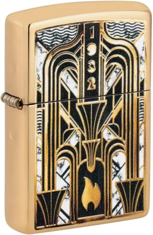 Zippo Art Deco Flame Design High Polish Brass Pocket Lighter
