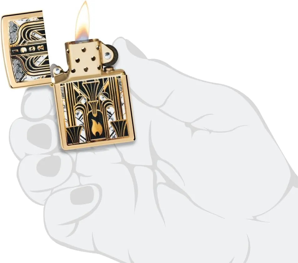 Zippo Art Deco Flame Design High Polish Brass Pocket Lighter
