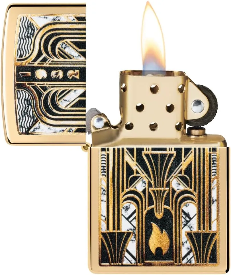 Zippo Art Deco Flame Design High Polish Brass Pocket Lighter