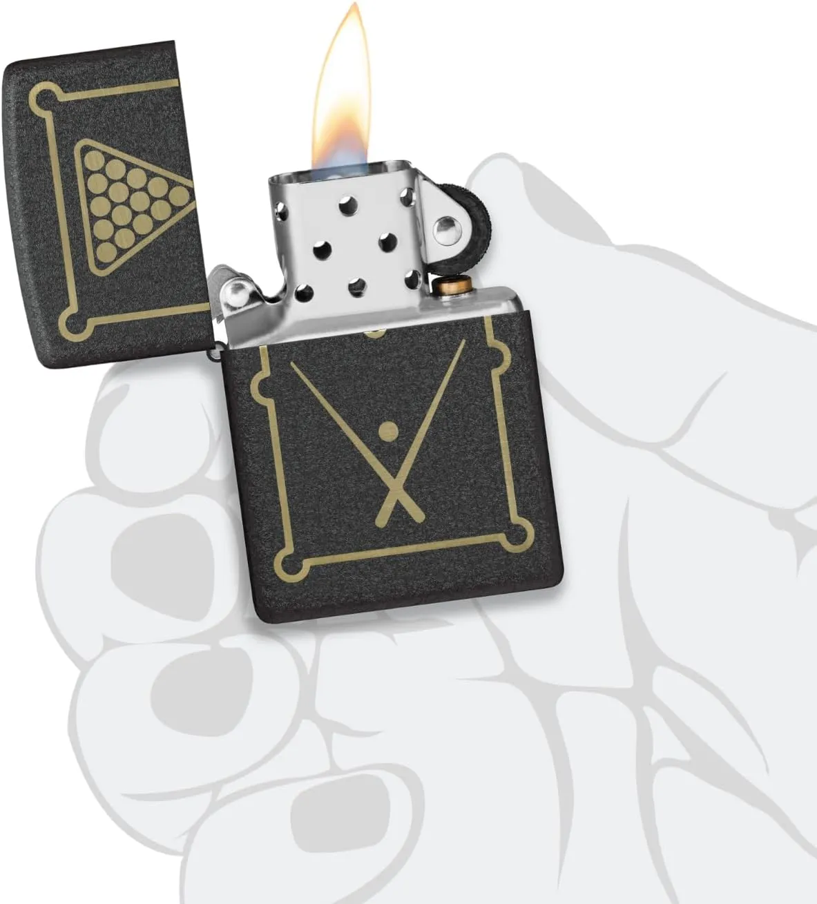 Zippo Billiards Design Black Crackle Pocket Lighter