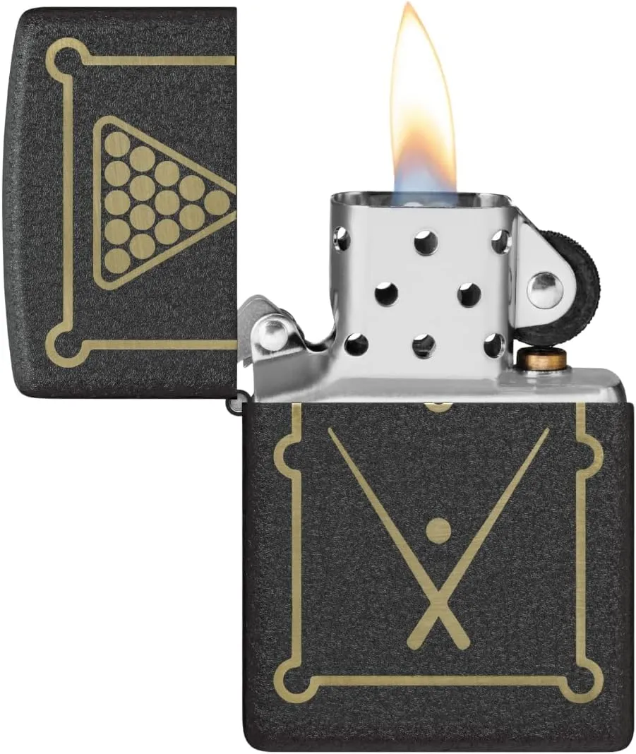 Zippo Billiards Design Black Crackle Pocket Lighter