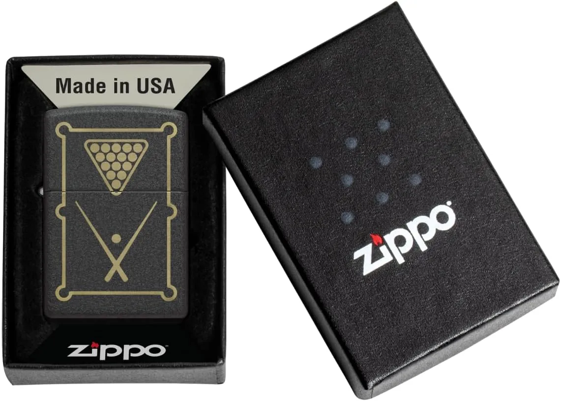 Zippo Billiards Design Black Crackle Pocket Lighter