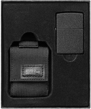 Zippo Black Tactical Pouch and Black Crackle Windproof Lighter Gift Set