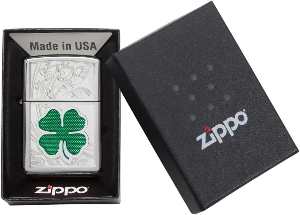 Zippo Clover Design Pocket Lighter, High Polish Chrome, One Size (ZO24699)
