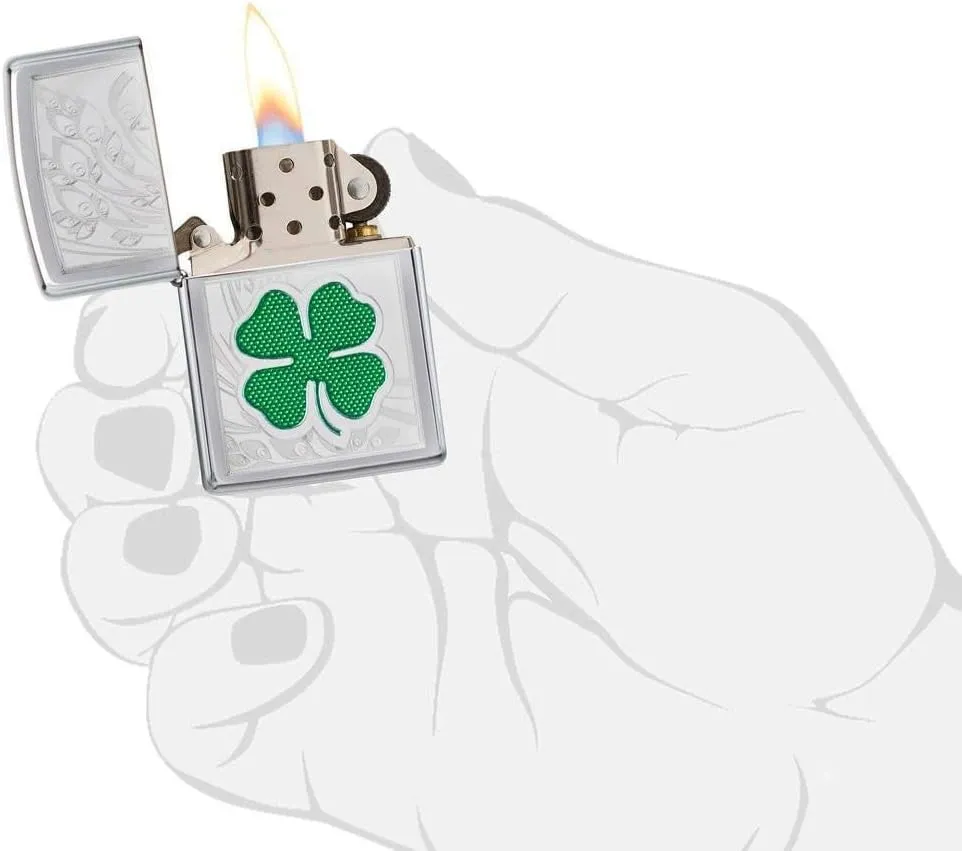 Zippo Clover Design Pocket Lighter, High Polish Chrome, One Size (ZO24699)