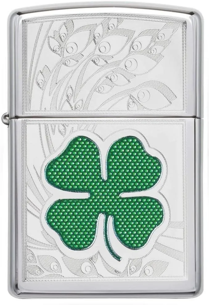 Zippo Clover Design Pocket Lighter, High Polish Chrome, One Size (ZO24699)