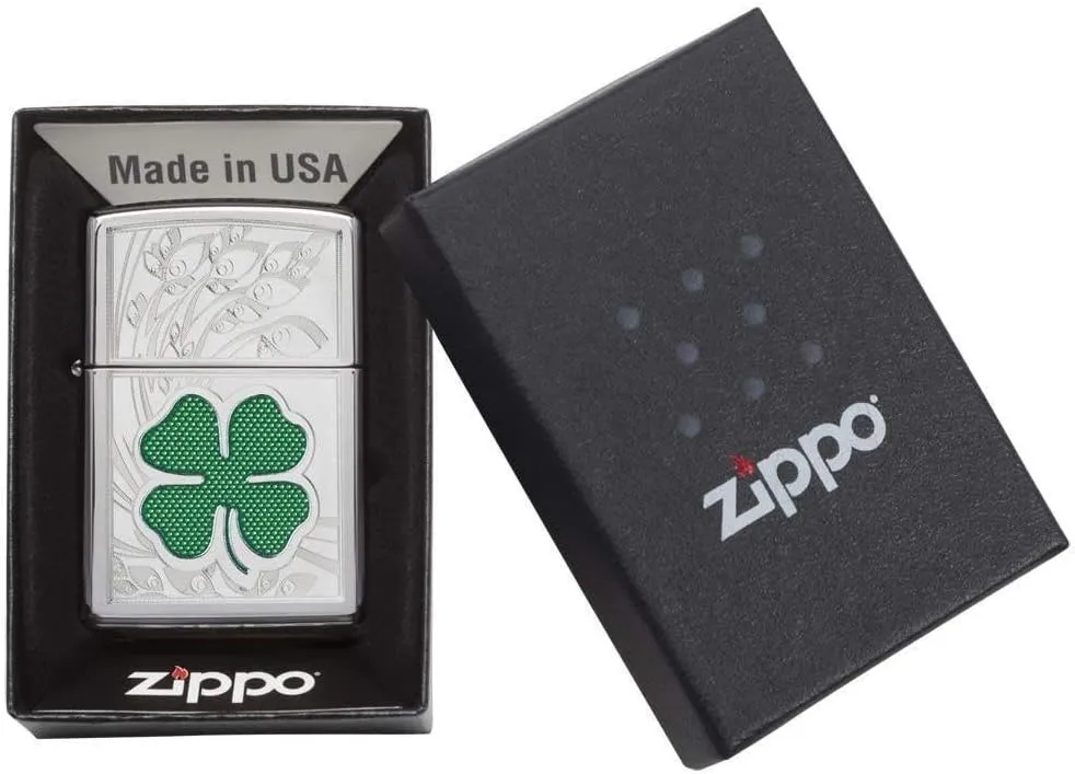 Zippo Clover Design Pocket Lighter, High Polish Chrome, One Size (ZO24699)