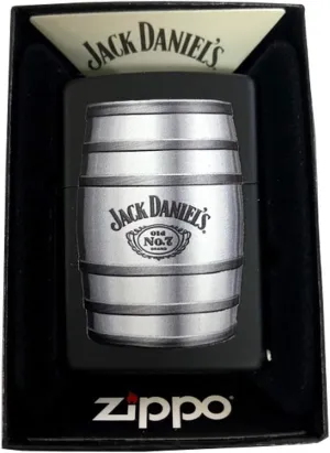 Zippo Custom Lighter - Matte Black Jack Daniel's Tennessee Whiskey Barrel Black Label Old No. 7