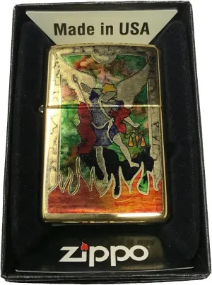 Zippo Custom Lighter - St Michael Archangel Fusion - High Polish Brass - Gifts for Him, for Her, for Boys, for Girls, for Husband, for Wife, for Them, for Men, for Women, for Kids