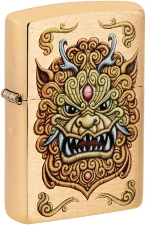 Zippo Foo Dog Design Brushed Brass Pocket Lighter