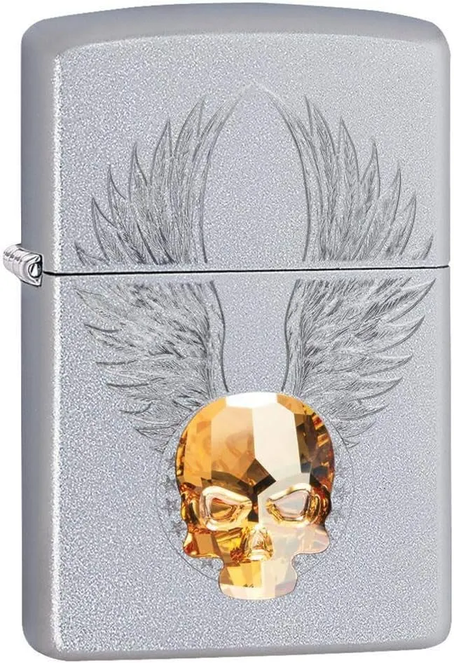 Zippo Gold Skull Design Pocket Lighter, Satin Chrome Gold Emblem, One Size