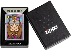 Zippo Hippie Design Lighter – High Polish Chrome Finish with Peace-Loving Retro Artwork, Windproof & Refillable