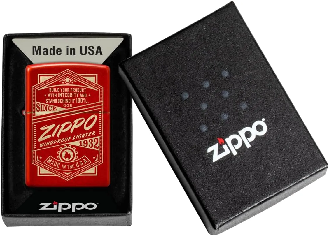 Zippo It Works Design Metallic Red Pocket Lighter