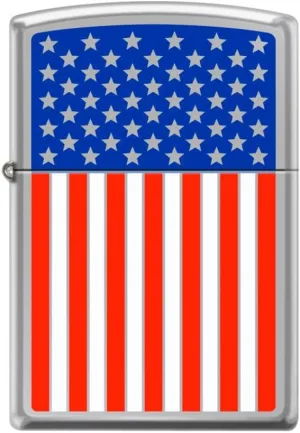Zippo Lighter- American Flag Stars and Stripes High Polish Chrome Windproof Lighter #Z5045