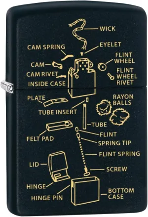 Zippo Lighter: Anatomy of a Lighter, Engraved - Black Matte 76182