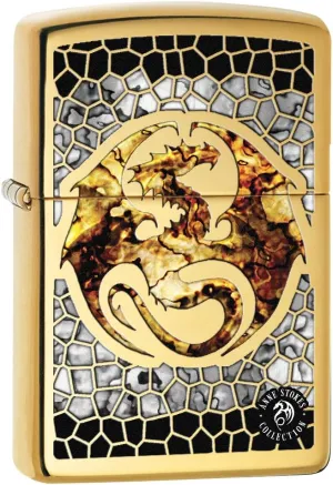 Zippo Lighter: Anne Stokes Dragon, Fusion - High Polish Brass 77583