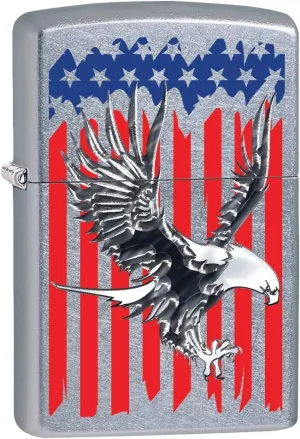 Zippo Lighter: Bald Eagle on American Flag - Street Chrome 78714