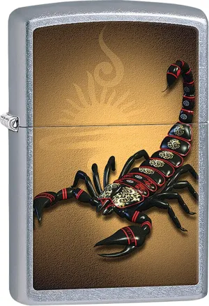 Zippo Lighter - Black and Red Scorpion with Tribal Sun Street Chrome Windproof Lighter #Z148