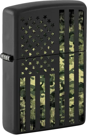 Zippo Lighter, Camouflage United States Flag - Black Matte 80983