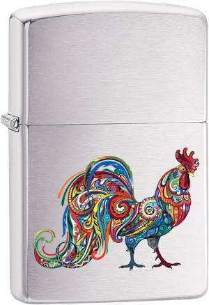 Zippo Lighter: Colorful Rooster - Brushed Chrome 78096