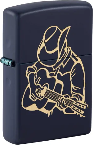Zippo Lighter: Cowboy with Guitar, Engraved - Navy Matte 81586