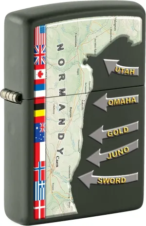 Zippo Lighter, D-Day World War Two Military Map - Green Matte 81140