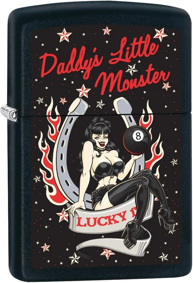 Zippo Lighter: Daddys Little Monster, Pin-Up Girl - Black Matte 78774