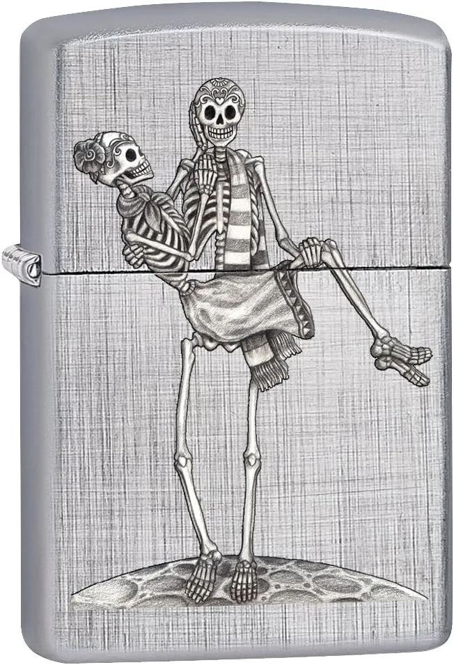 Zippo Lighter: Day of The Dead Skeleton Couple - Linen Weave 78561
