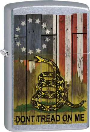 Zippo Lighter: Don't Tread on Me with Flag - Street Chrome 80901