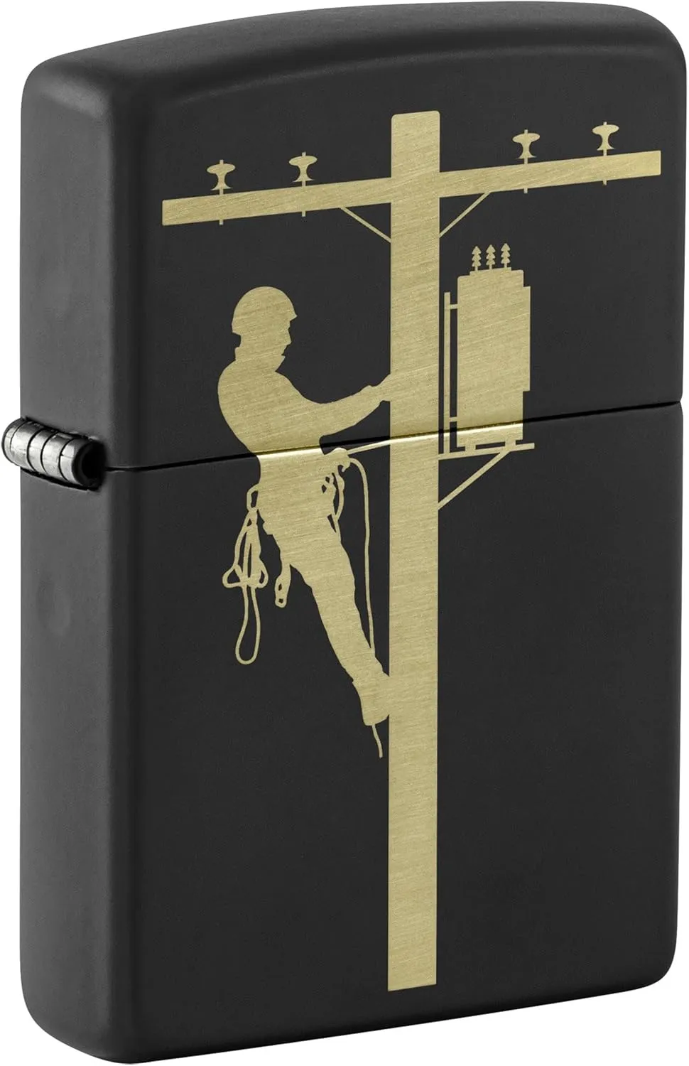 Zippo Lighter: Engraved Lineman - Black Matte 81564