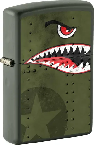 Zippo Lighter, Fighter Plane Nose Art, Shark Teeth - Green Matte 80976