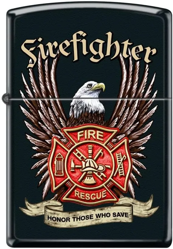 Zippo Lighter- Firefighter Eagles Shield Fireman Black Matte Windproof Lighter #Z5178