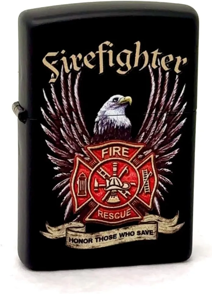 Zippo Lighter- Firefighter Eagles Shield Fireman Black Matte Windproof Lighter #Z5178