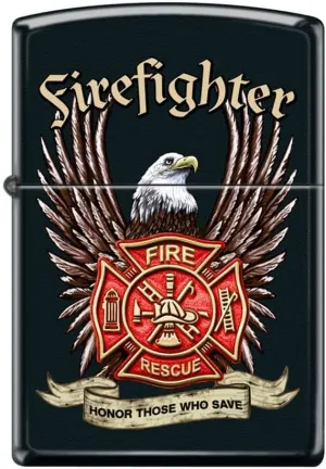 Zippo Lighter- Firefighter Eagles Shield Fireman Black Matte Windproof Lighter #Z5178