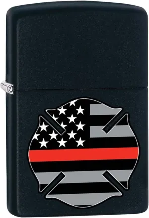 Zippo Lighter: Firefighter Flag, Thin Red Line - Black Matte 81181