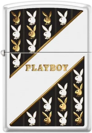 Zippo Lighter -for Playboy Rabbit Head Design Bunny Diagonals Lines Patterns White Matte Windproof Lighter #Z5332