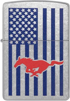 Zippo Lighter Ford Mustang American Flag, Windproof, Custom Designed, Stainless Steel Body