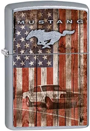 Zippo Lighter: Ford Mustang and American Flag - Street Chrome 79623