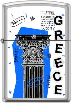 Zippo Lighter- Greece Antique Column Satin Chrome Windproof Lighter #Z5240