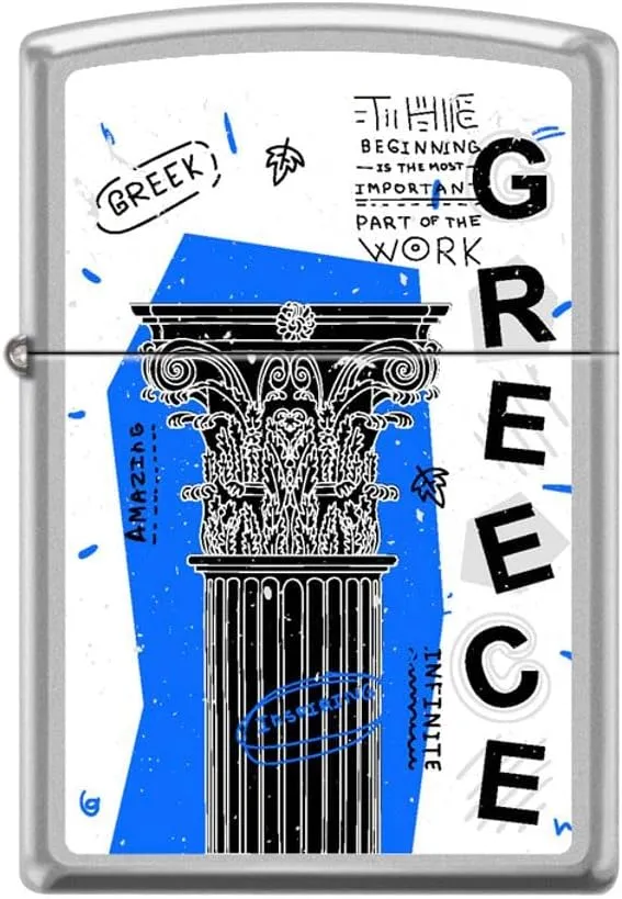 Zippo Lighter- Greece Antique Column Satin Chrome Windproof Lighter #Z5240