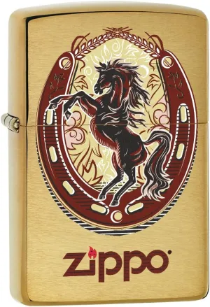 Zippo Lighter: Horse and Horseshoe - Brushed Brass 77844