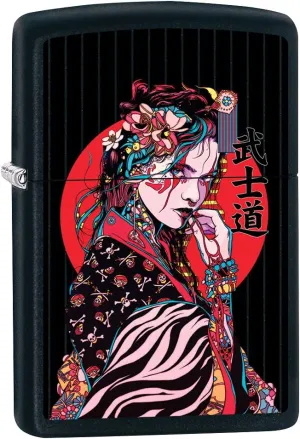Zippo Lighter: Japanese Geisha Girl - Black Matte 80880
