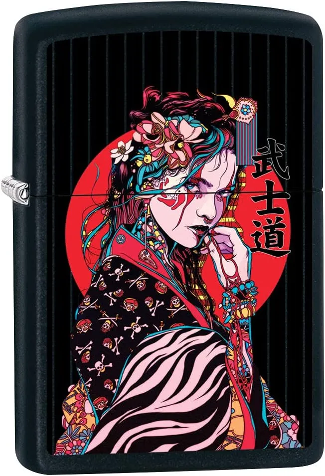 Zippo Lighter: Japanese Geisha Girl - Black Matte 80880